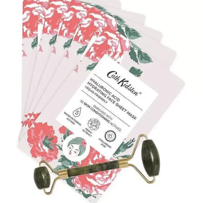 Cath Kidston Home Fragrance & Toiletries*Frill Heart Flowers Jade Roller And 5 Sheet Masks Rollaway Set