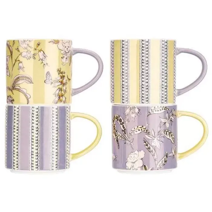 Cath Kidston Mugs*London Wisteria Set Of 4 Stacking Mugs