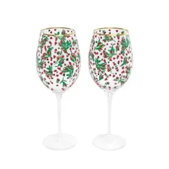 Cath Kidston Cooking & Dining*Roses And Hearts Set Of 2 Wine Glasses